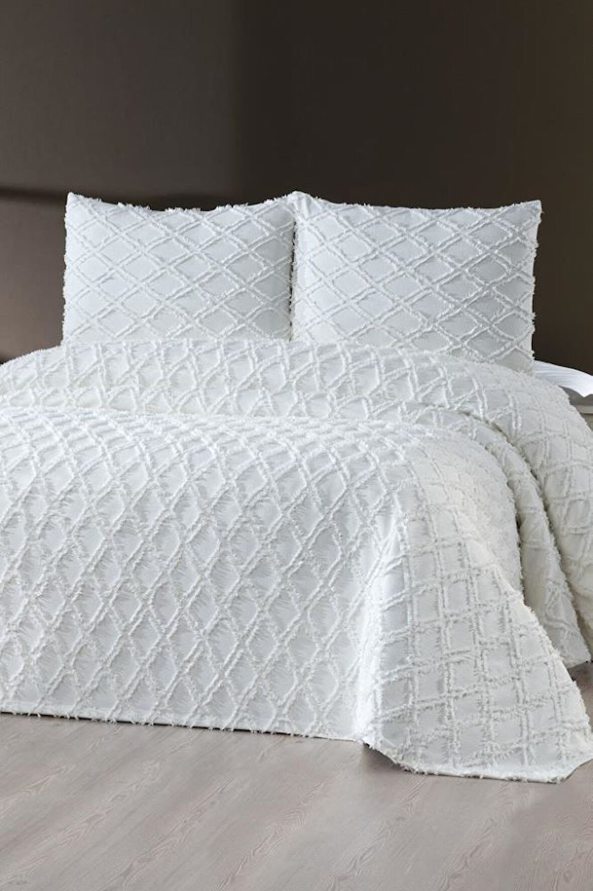 Prestij Puffy Yakut 3 Parça Çift Kişilik Yatak Örtüsü, Pike Örtüsü (250x260)-Krem