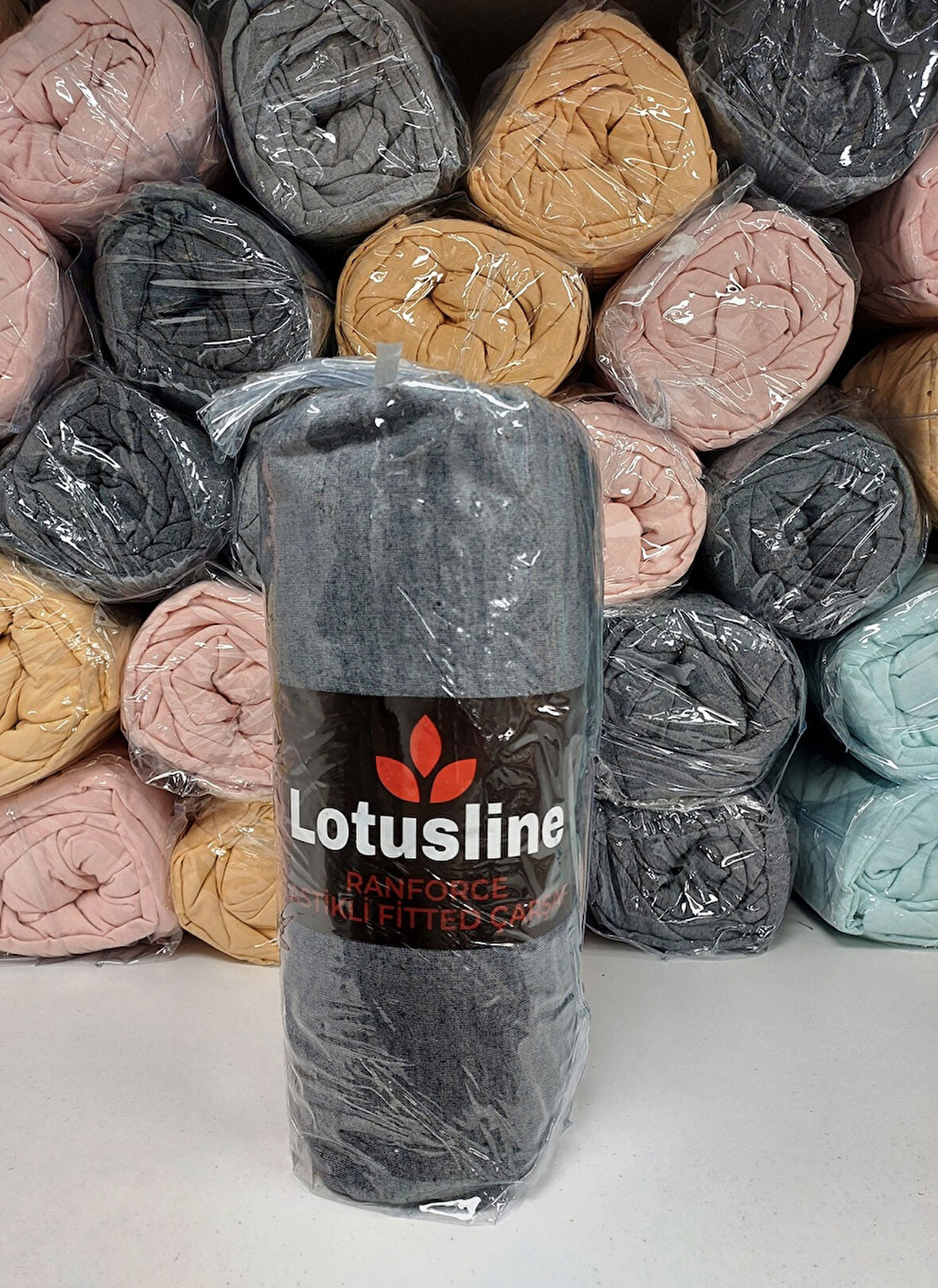 Lotusline Ranforce Fitted Lastikli Battal Çift Kişilik Çarşaf Seti (180x200+30)-Koyu Gri