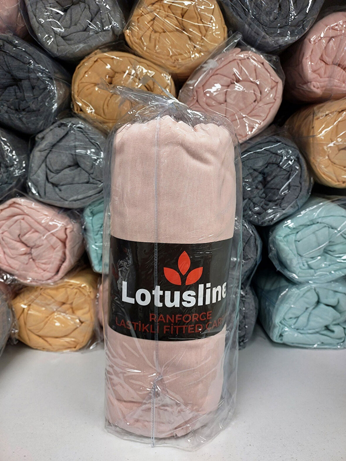 Lotusline Ranforce Fitted Lastikli Battal Çift Kişilik Çarşaf Seti (180x200+30)-Pudra