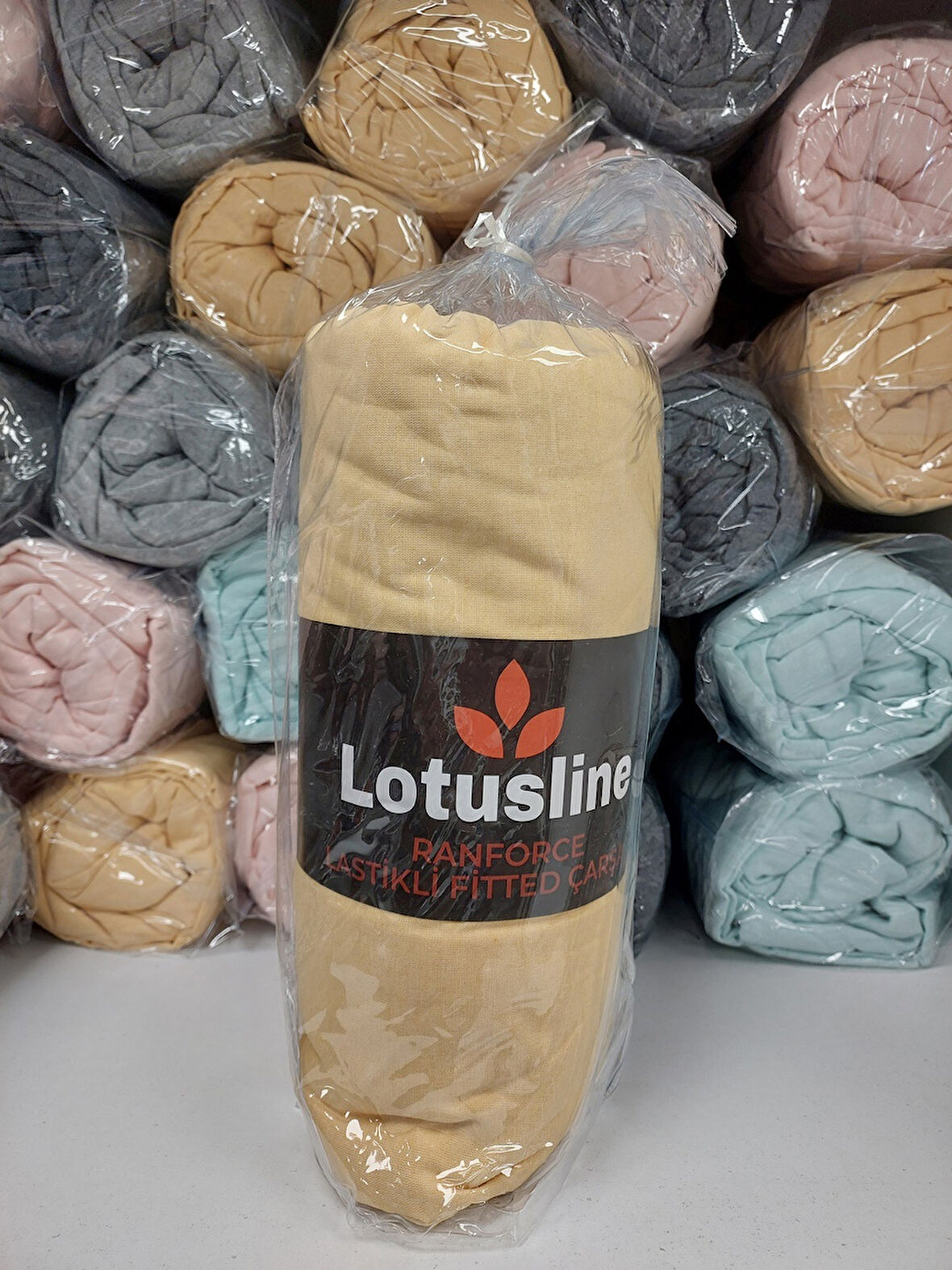 Lotusline Ranforce Fitted Lastikli Battal Çift Kişilik Çarşaf Seti (180x200+30)-Sarı