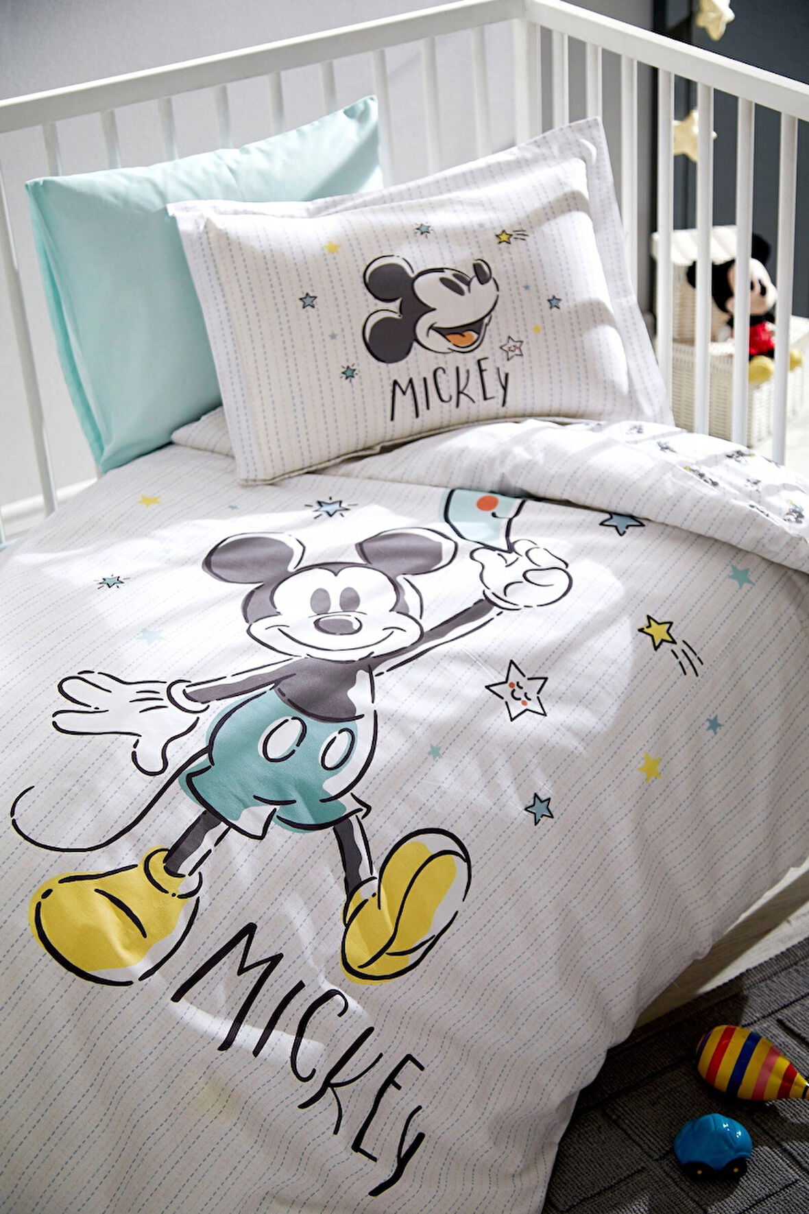 Özdilek Ranforce Lisanslı Bebek Beşik Nevresim Takımı-Mickey Mouse Goodnight