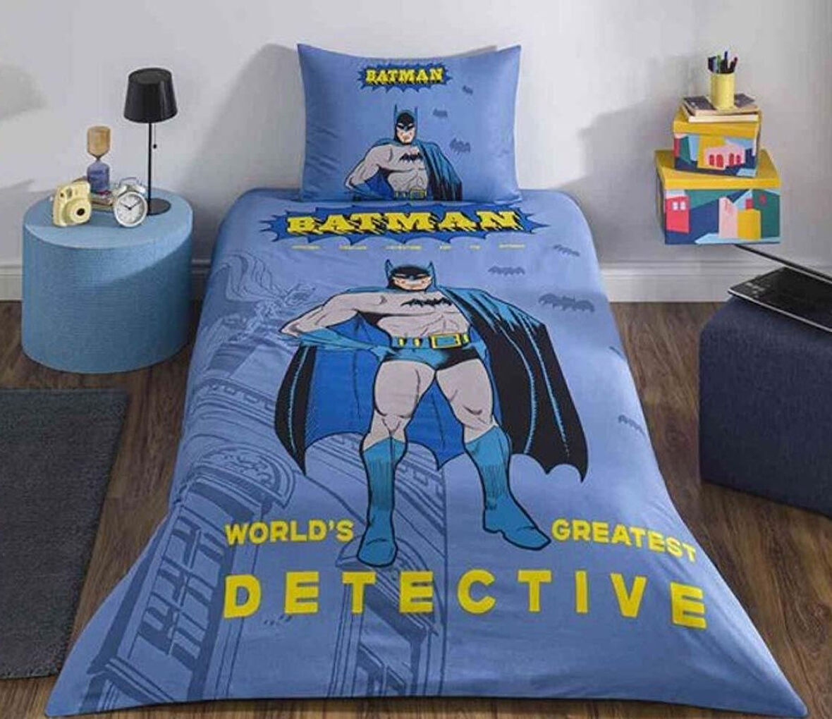 Özdilek Lisanslı Fitted Çarşaflı Tek Kişilik Çocuk Nevresim Takımı-Batman Detective Mavi