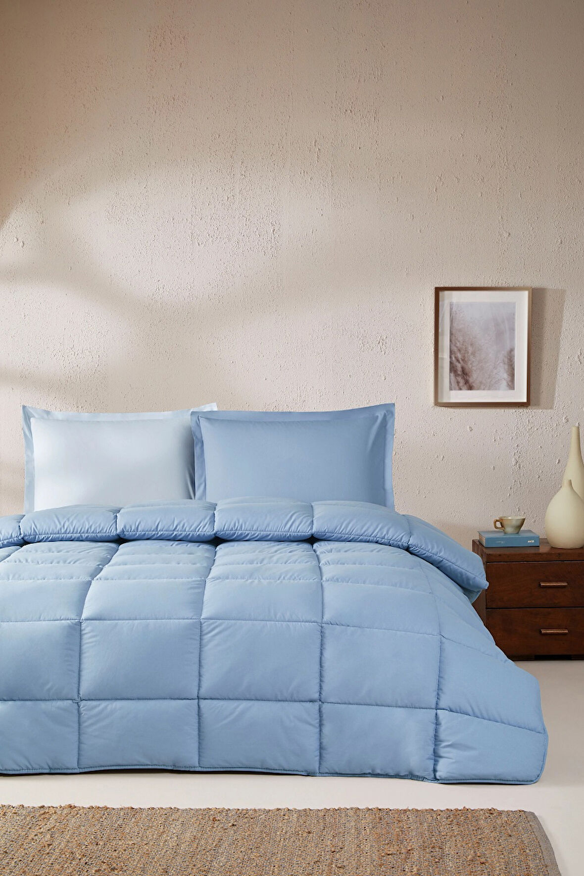 Özdilek %100 Pamuk (Çarşafı Lastikli) Çift Kişilik Yatak Seti-Colourist Buz Mavi Marina