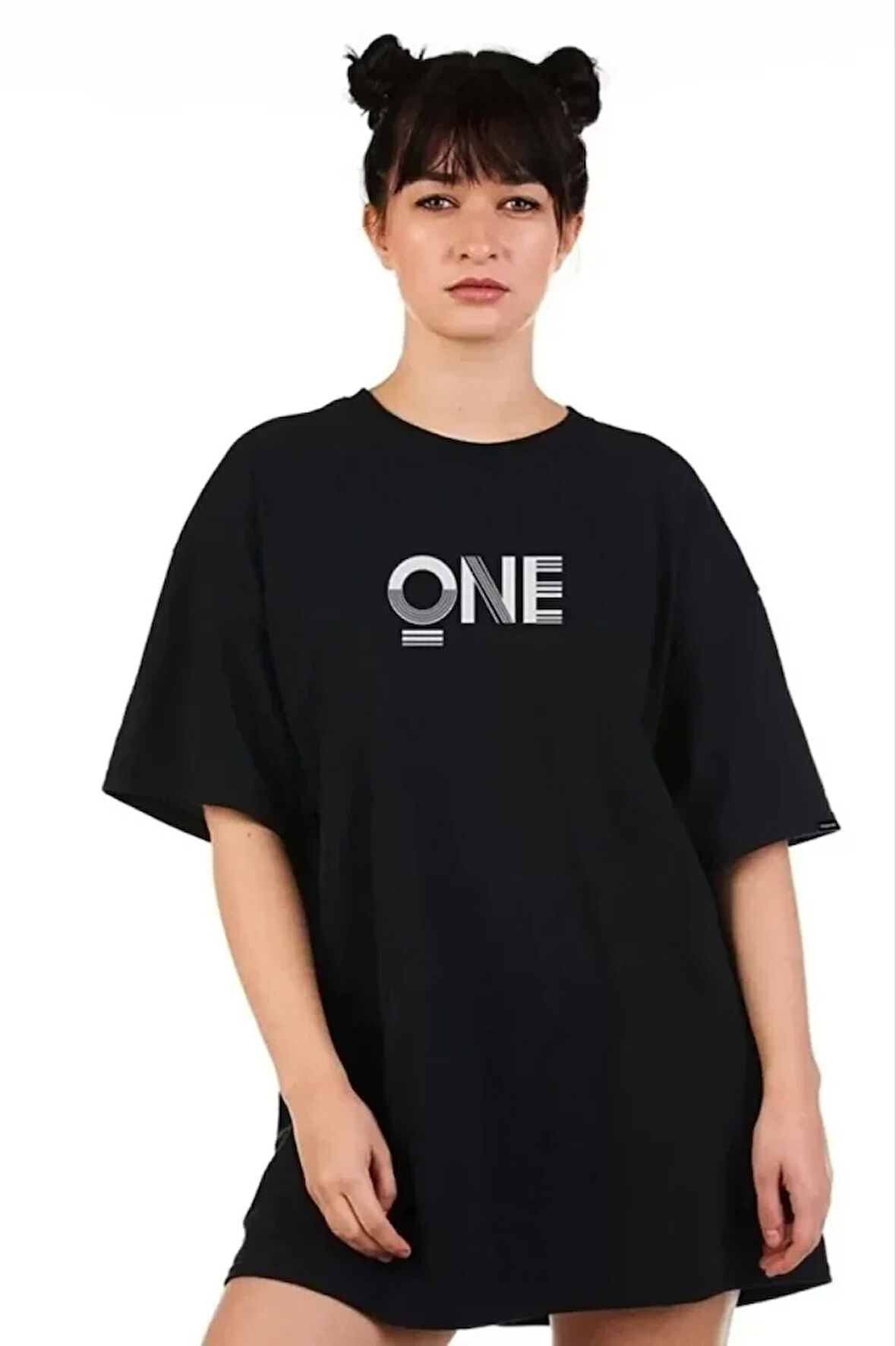 ModaSize Unisex Baskılı Oversize T-Shirt - Siyah