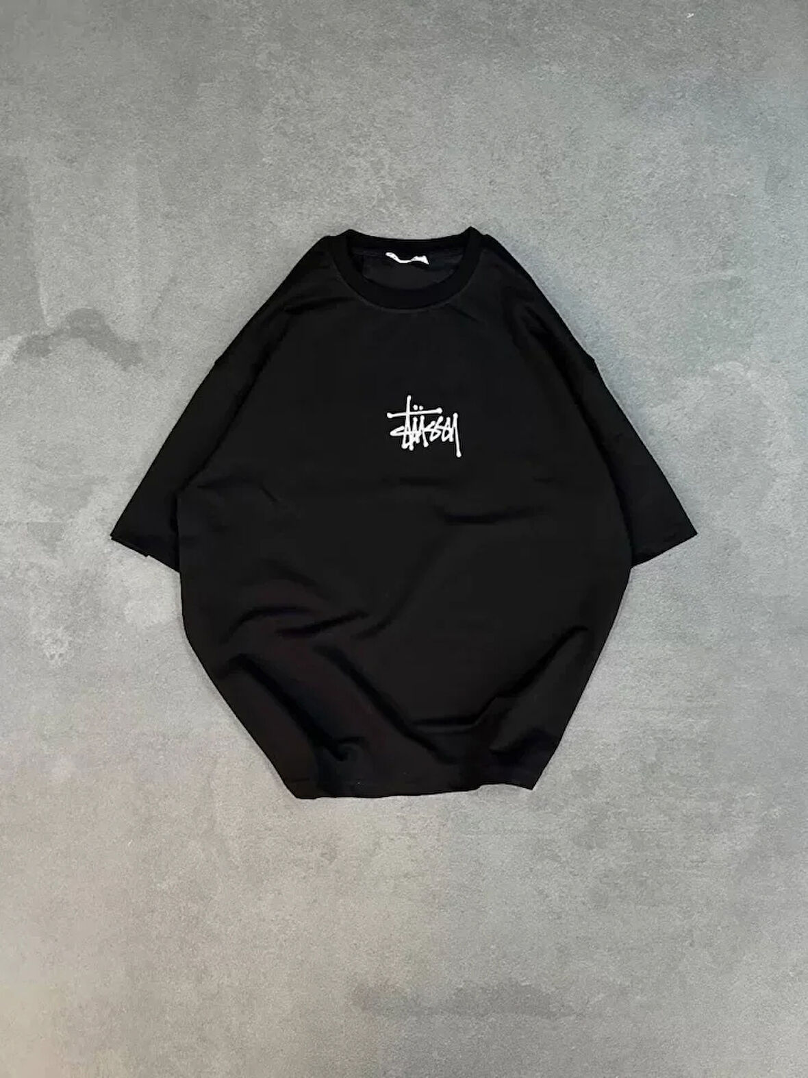 ModaSize Unisex Bisiklet Yaka Baskılı Oversize T-Shirt - Siyah