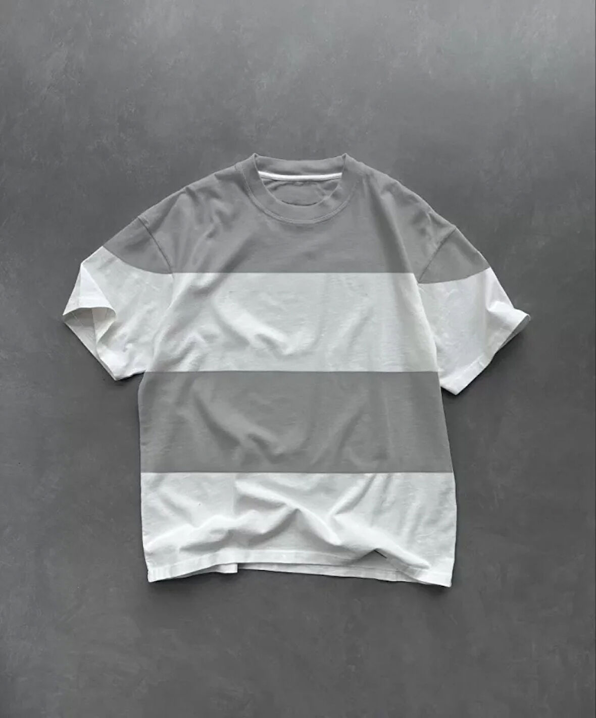 ModaSize Unisex Bisiklet Yaka Parçalı T-Shirt - Gri