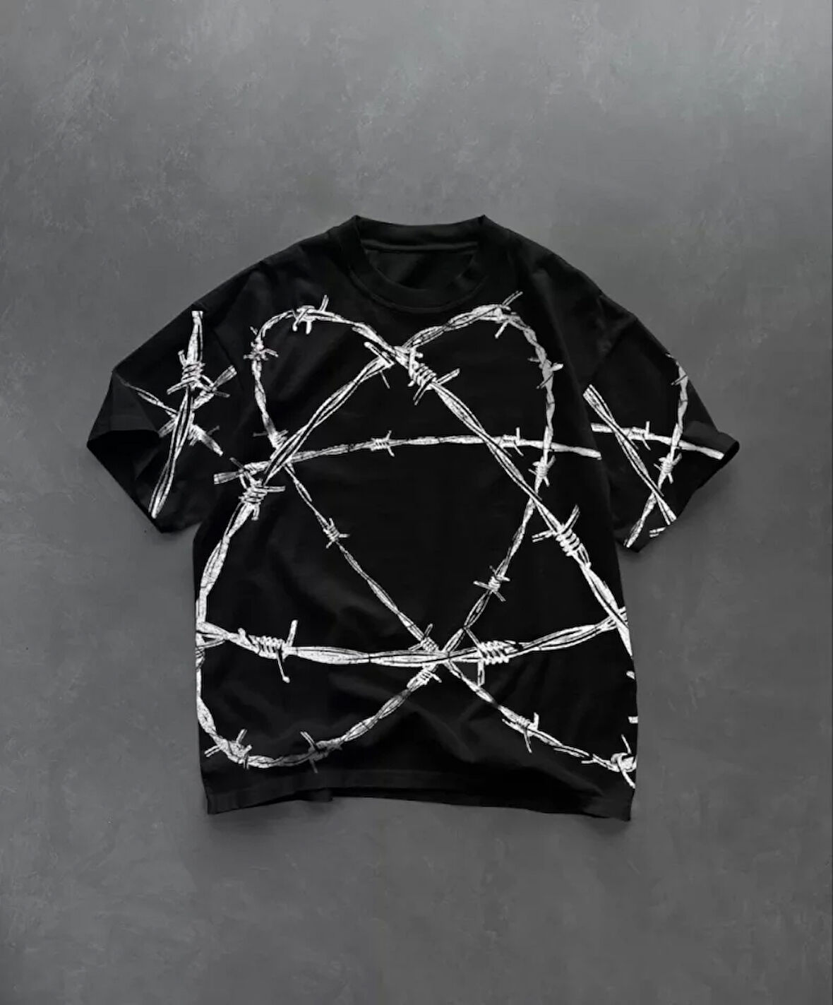 ModaSize Unisex Bisiklet Yaka Baskılı Oversize T-Shirt - Siyah