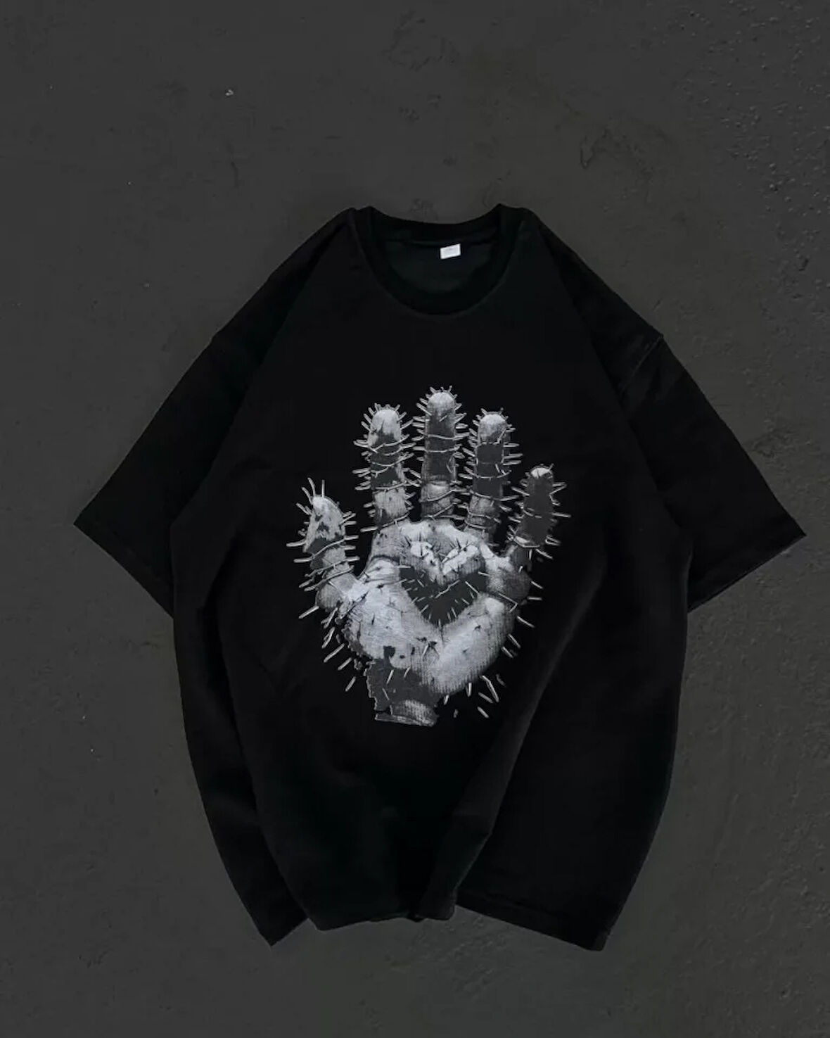 ModaSize Unisex Bisiklet Yaka Baskılı Oversize T-Shirt - Siyah