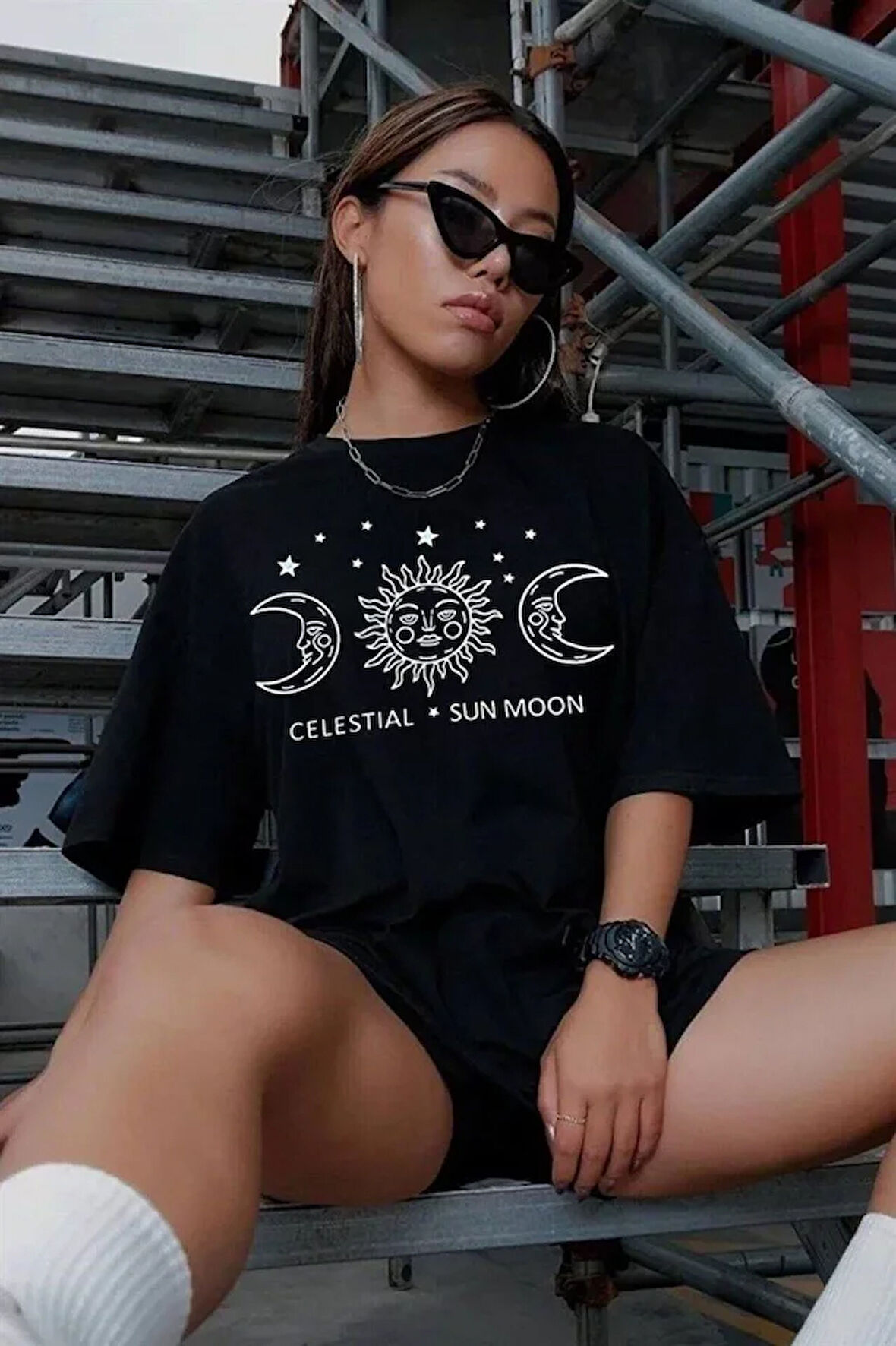 ModaSize Unisex Baskılı Oversize T-Shirt - Siyah