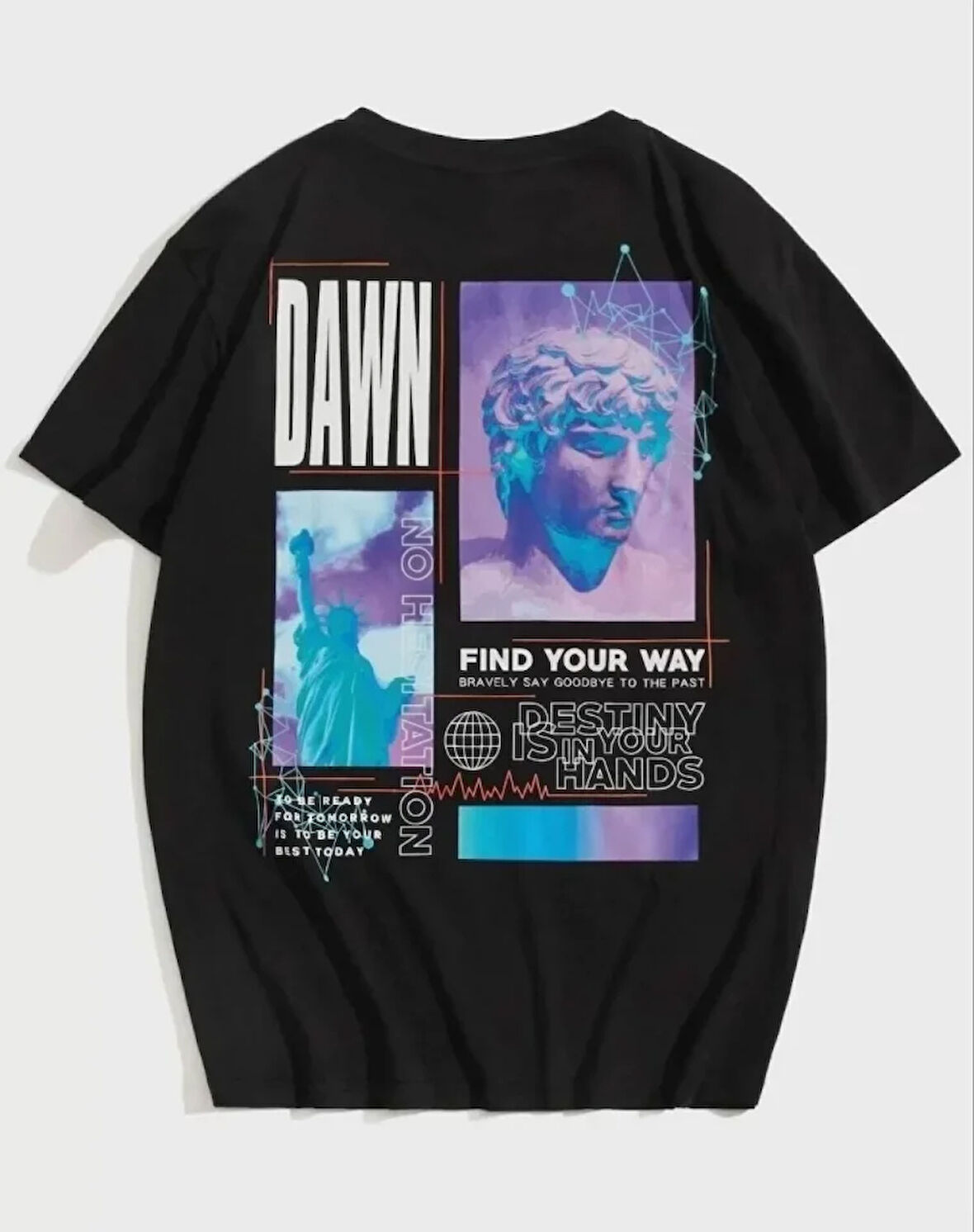 ModaSize Unisex Baskılı Oversize T-Shirt - Siyah