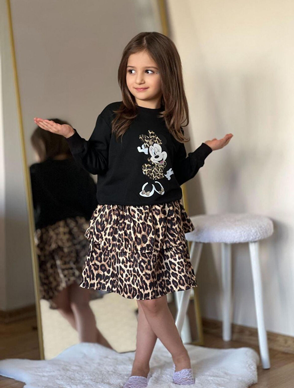 Leopar Model Etekli Kız Çocuk Takımı