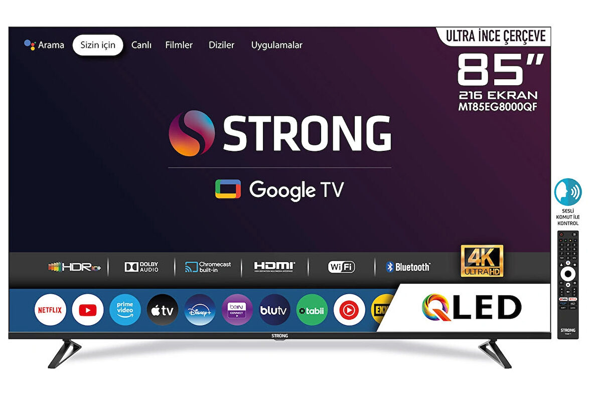 Strong MT85EG8000QF 4K Ultra HD 85" 216 Ekran Uydu Alıcılı Google Smart QLED TV