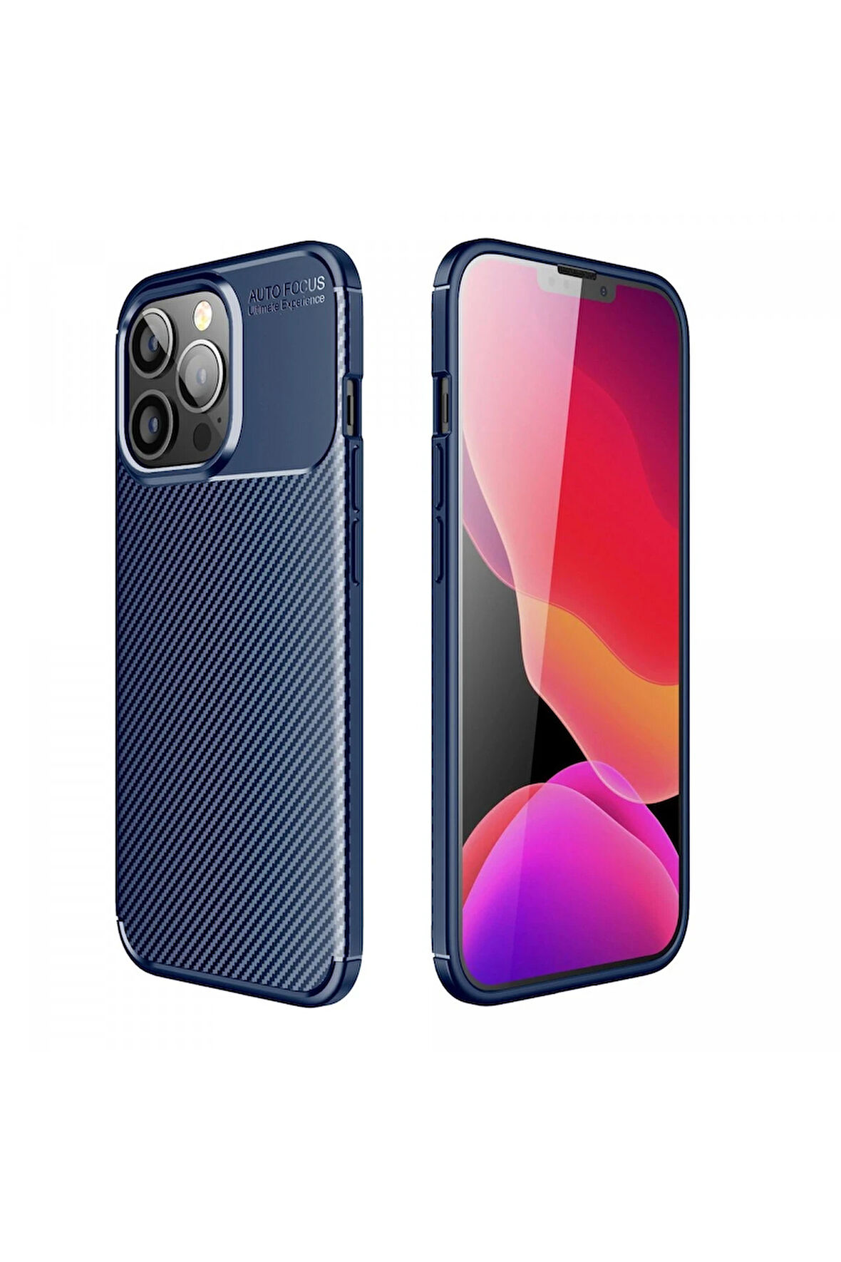 Apple iPhone 13 Pro Karbon Kaplama Auto Focus Kılıf - Sportif&Profesyonel Stil - Lacivert