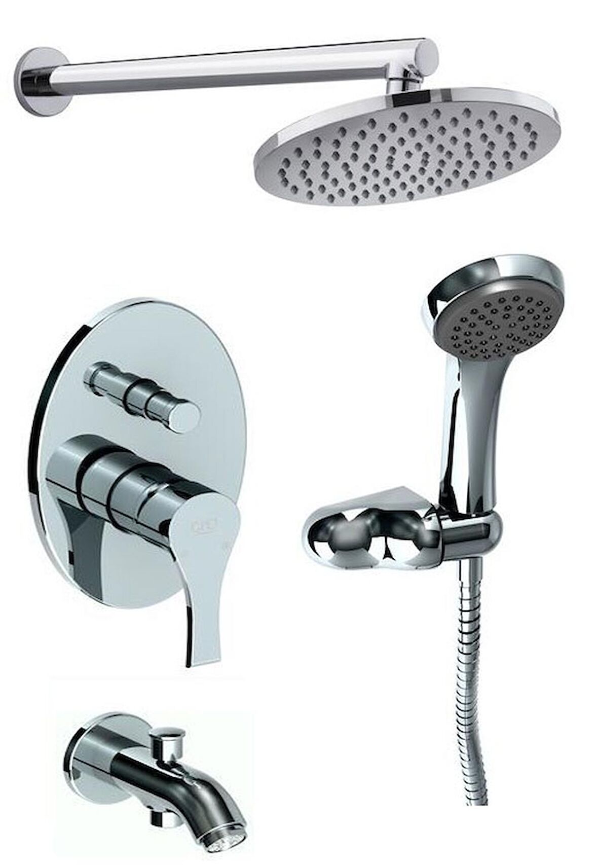 GPD Atros MTA65 Gümüş Yuvarlak Yan Tavandan Banyo Bataryası Seti