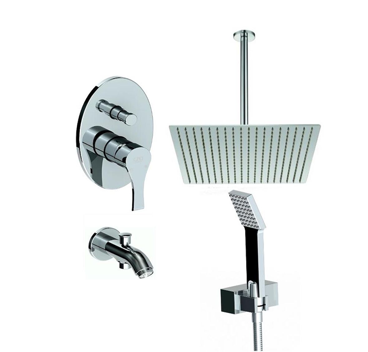 GPD Atros MTA65 Gümüş Geniş Kare Tavandan Dikdörtgen Duş Başlıklı Banyo Bataryası Seti