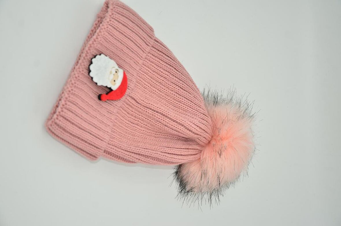 Mottomia Yılbaşı Özel Koleksiyonu Ponponlu Noel Baba Figürlü Pembe Renk Bere