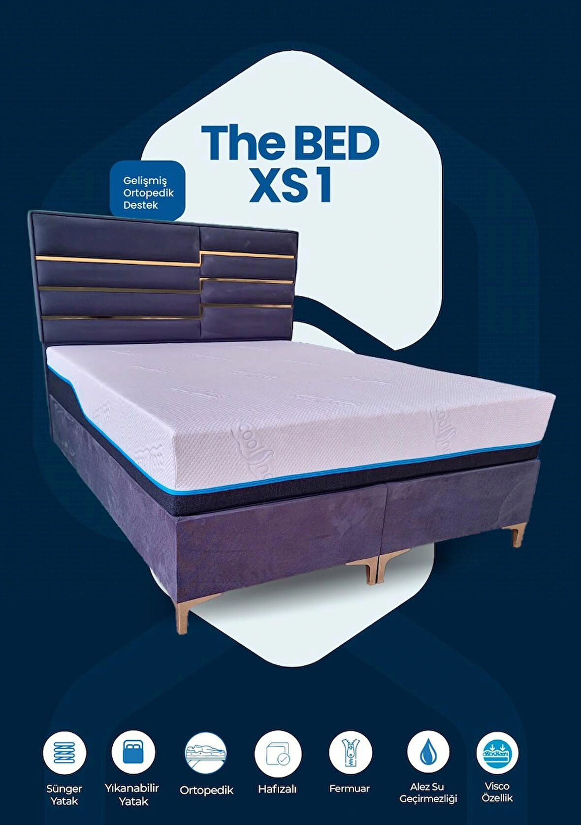 Meg'a The Bed XS1 Yaysız Sünger Yatak Fermuarlı Yıkanabilir Kılıflı Ortopedik Visco Yatak