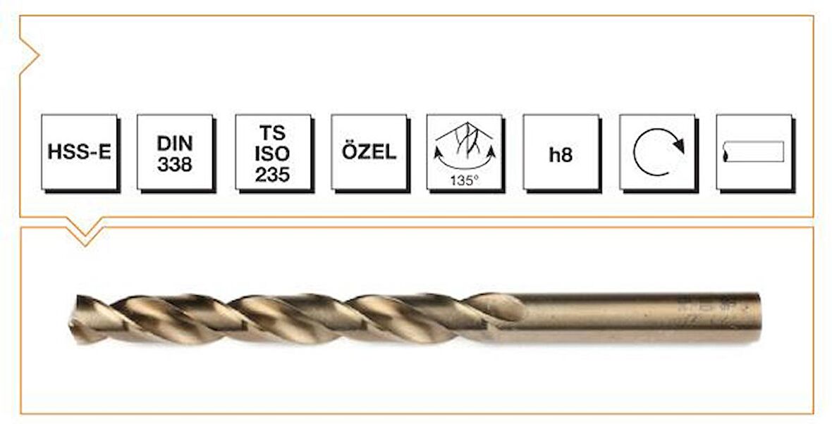 MTE HSS DIN 338 8 Mm Silindirik Saplı Kısa Altın Seri Matkap Ucu