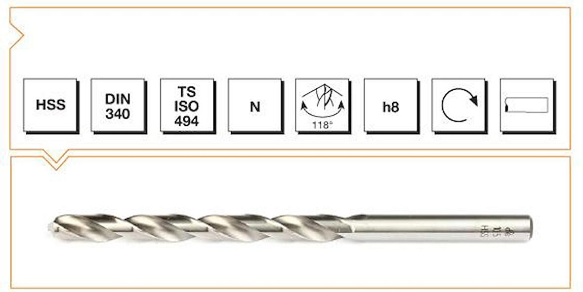 MTE HSS DIN 340 Silindirik Saplı 5,0 Mm Uzun Matkap Ucu