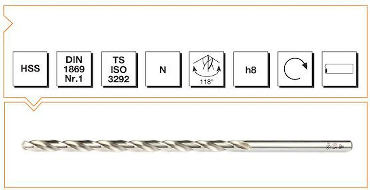 MTE HSS DIN 1869-1 Silindirik Saplı Çok Uzun 3,5 Mm N Tipi Matkap Ucu