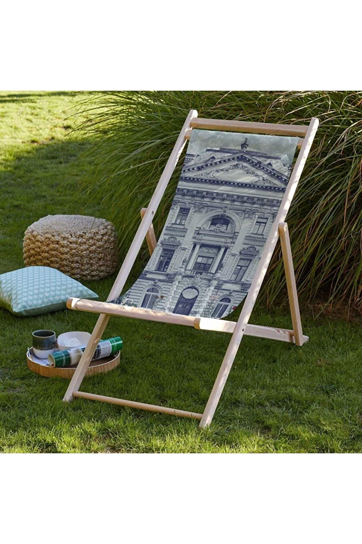 Zoo Design Katlanır Şezlong (Ahşap Fırınlanmış Gürgen Ağacı, Süet Kumaş)