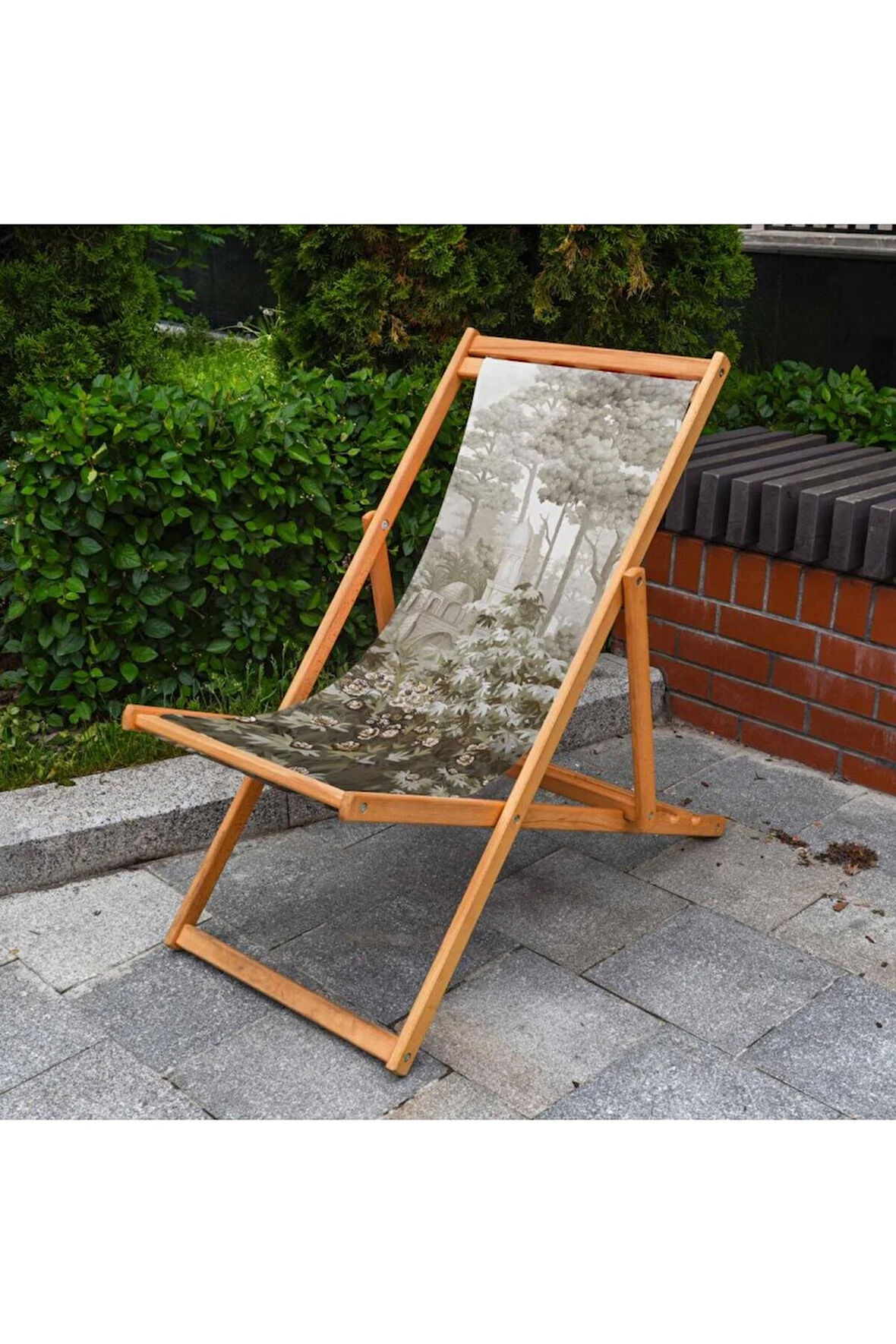 Orman Tasarımlı Katlanır Şezlong (Ahşap Fırınlanmış Gürgen Ağacı, Süet Kumaş)