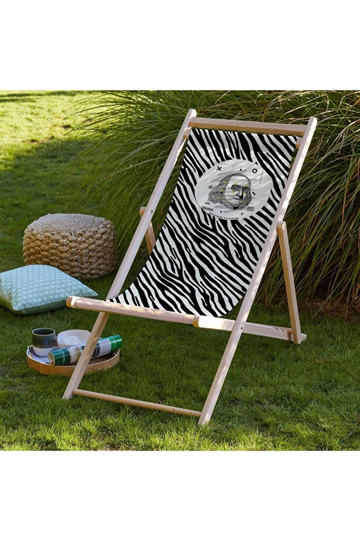 Benjamin Franklin Katlanır Şezlong (Ahşap Fırınlanmış Gürgen Ağacı, Süet Kumaş)