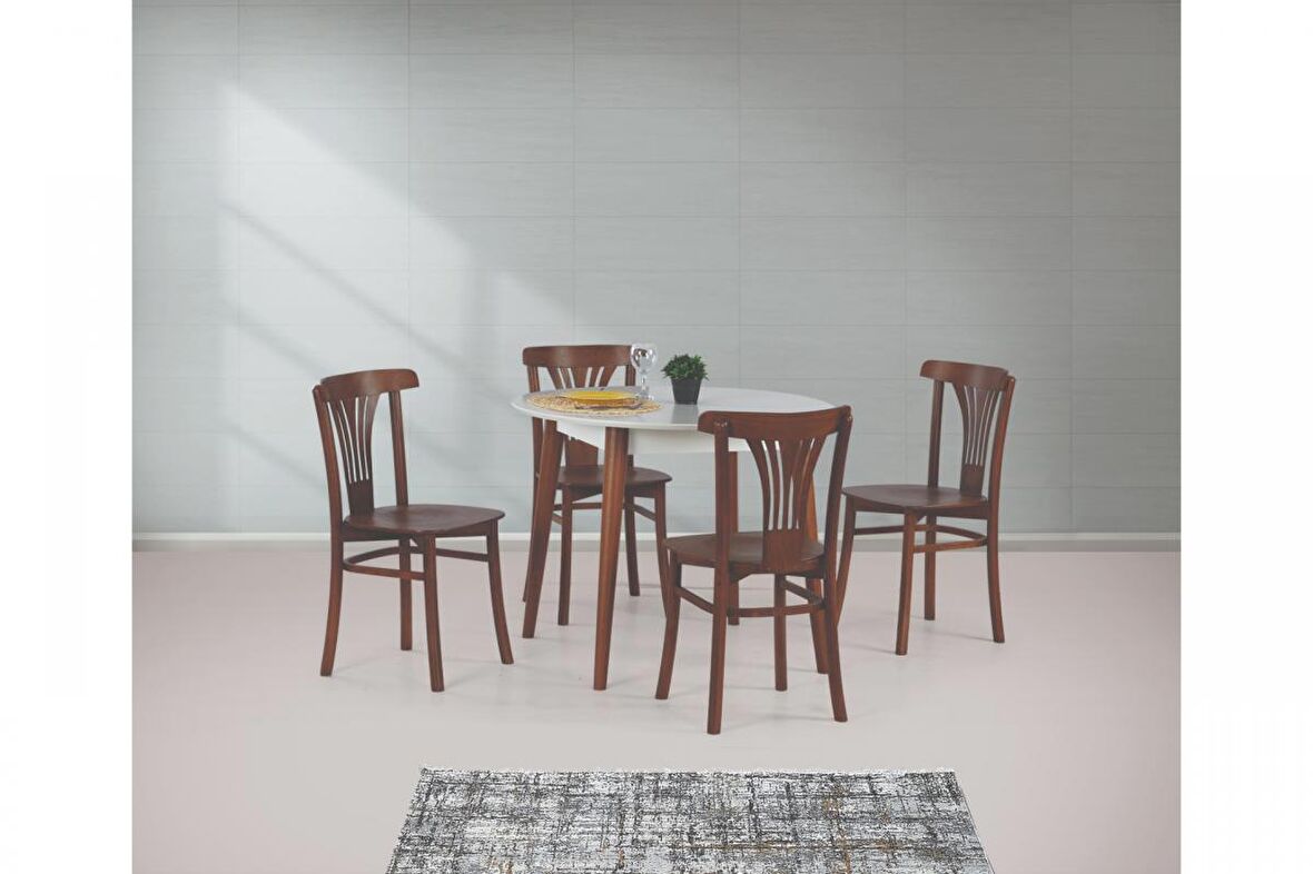 SİENA SABİT MASA VE DEKOPAJLI SANDALYE TAKIMI, BEYAZ CEVİZ, 125x80
