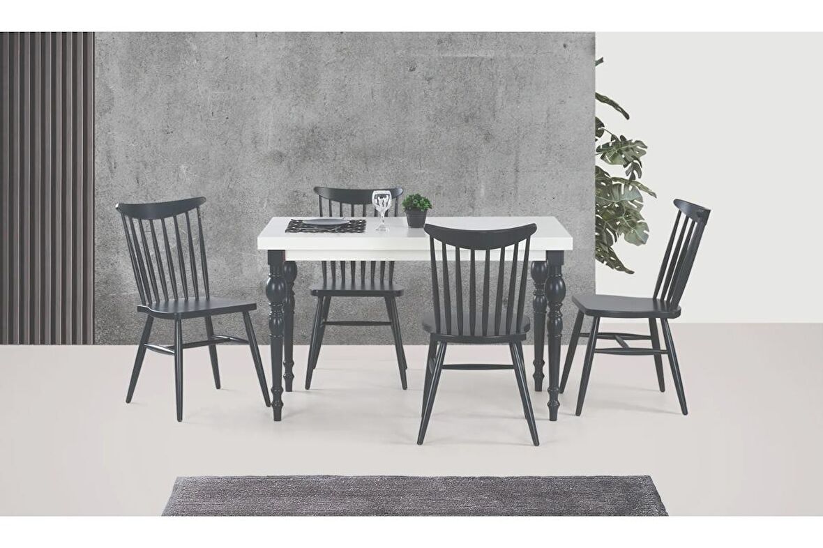 DAMLA SABİT MASA VE KIRLANGIÇ SANDALYE TAKIMI, ANTRASİT, 125x80