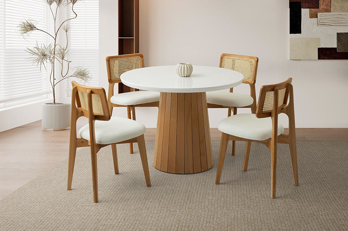 ATİNA MASA, ZİON SANDALYE, KAR BEYAZ, 100x100