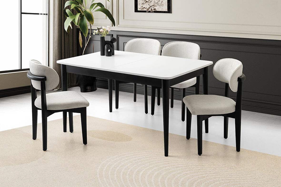 FİNİKE MASA, UMAY SANDALYE, BEYAZ, 130x80