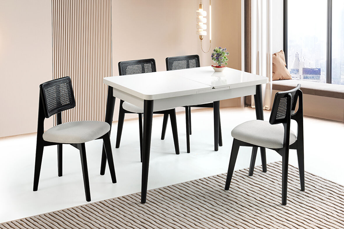 SİMA KELEBEK MASA, ZİON SANDALYE, BEYAZ, 120x70
