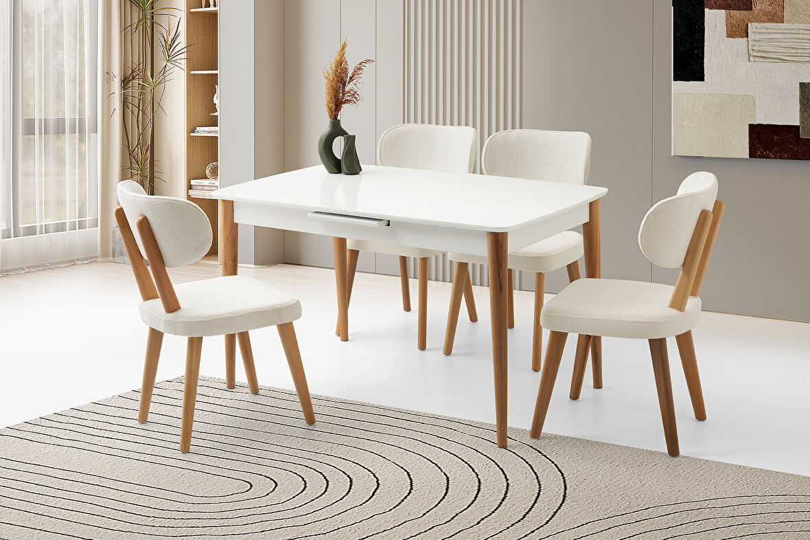 MADRİD HG MASA, SİRİUS SANDALYE, KAR BEYAZ, 130x80