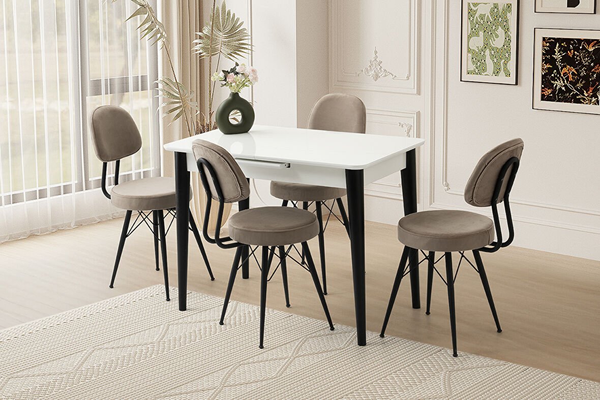 MADRİD HG MASA, EYFEL SANDALYE, KAR BEYAZ, 100x60