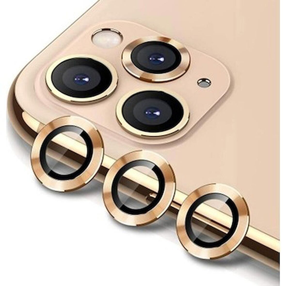 İphone 13 Pro Max Uyumlu Temperli Cam Metal Gövde Halka Kamera Lens Koruyucu