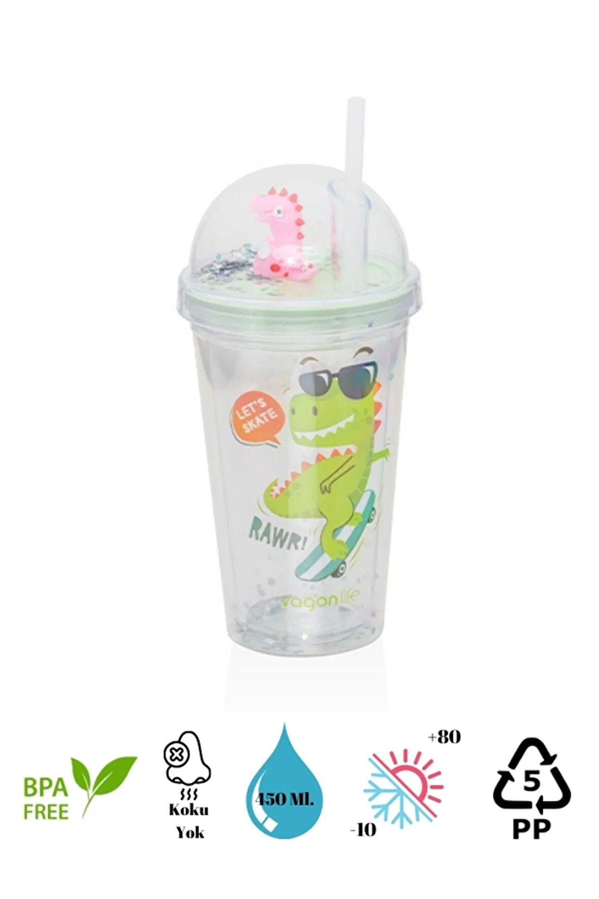 Çift Duvarlı Tumbler Pipetli Milkshake Bardağı-450 Ml