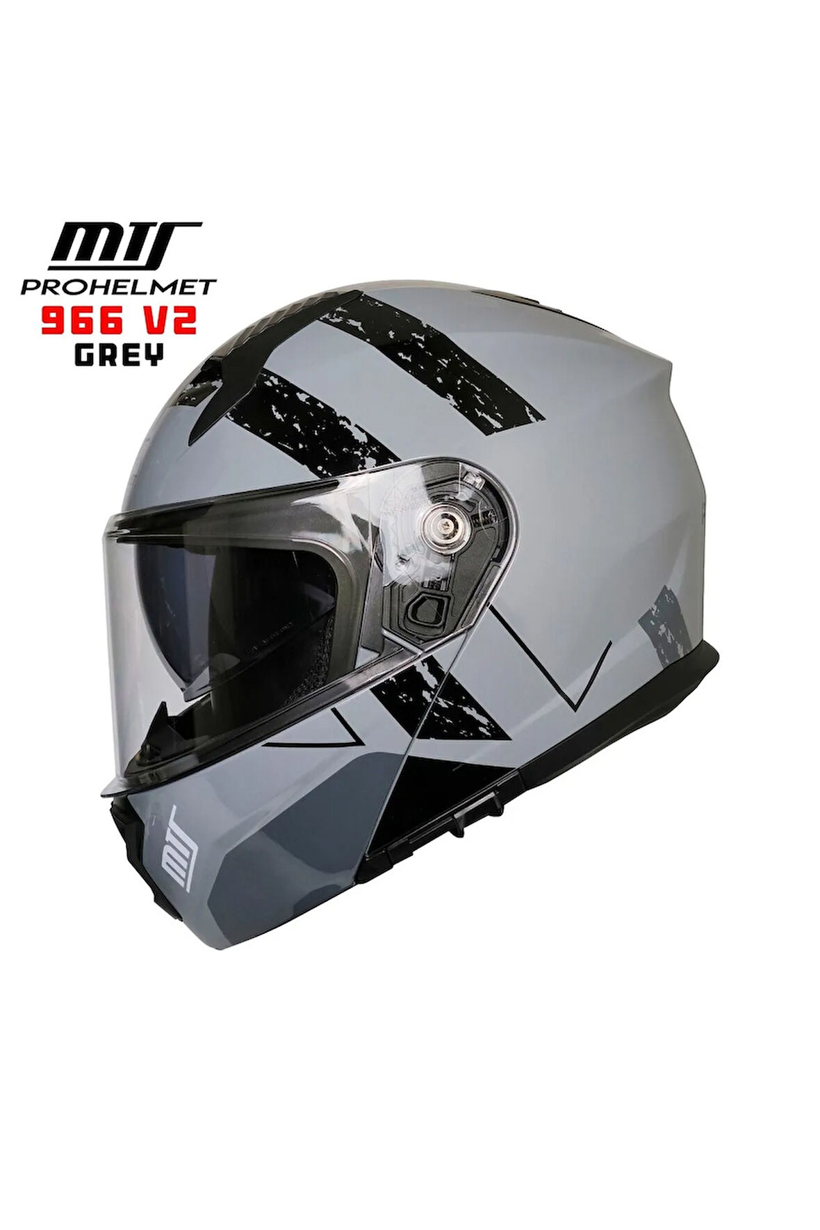 -966-V2 ÇENE AÇILIR KASK (GREY)