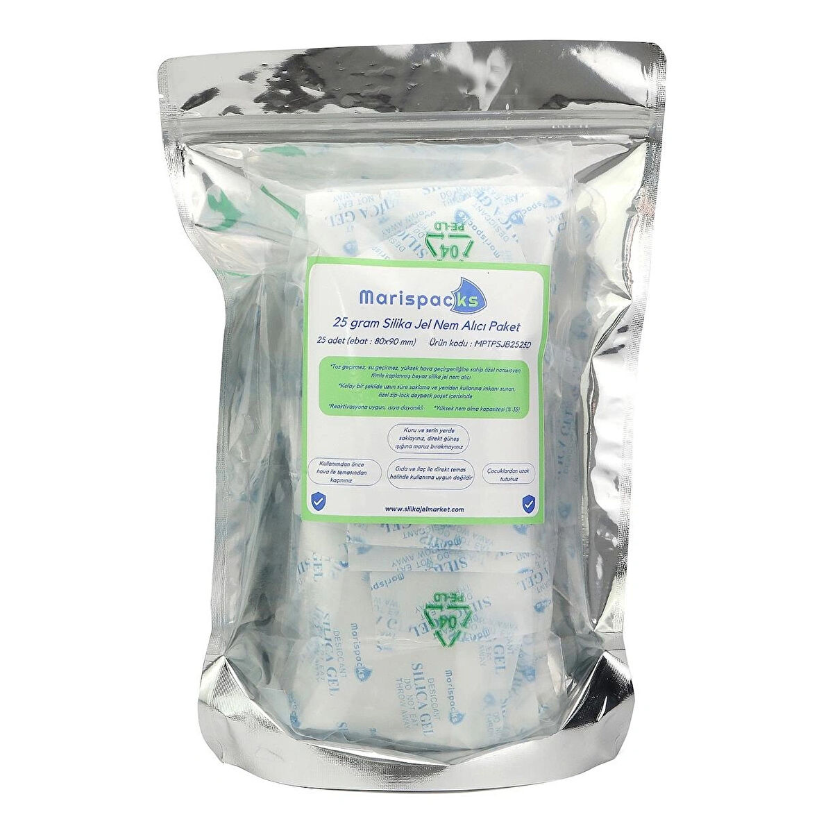 Marispacks 25 G X 25 Adet Silikajel Nem Alıcı Paket (nonwoven, Metalize Doypack Ambalajda)