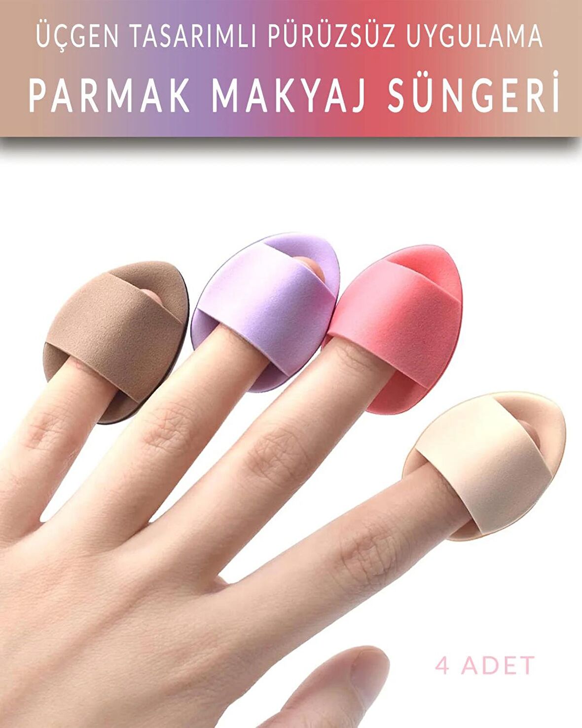 Parmak Makyaj Süngeri - Mini Puf Kapatıcı Pudra Süngeri 4 Adet