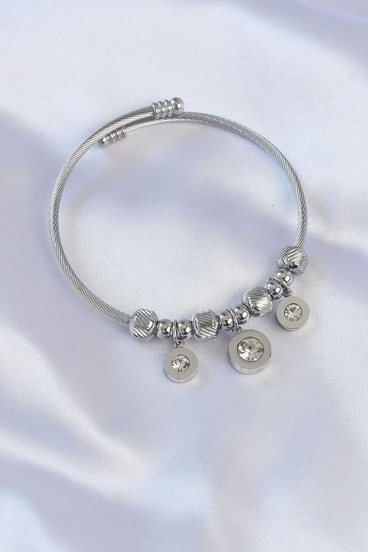 MuI MuI 316L Çelik Gümüş Renk Zirkon Taşlı Cartier Model Charm Bileklik