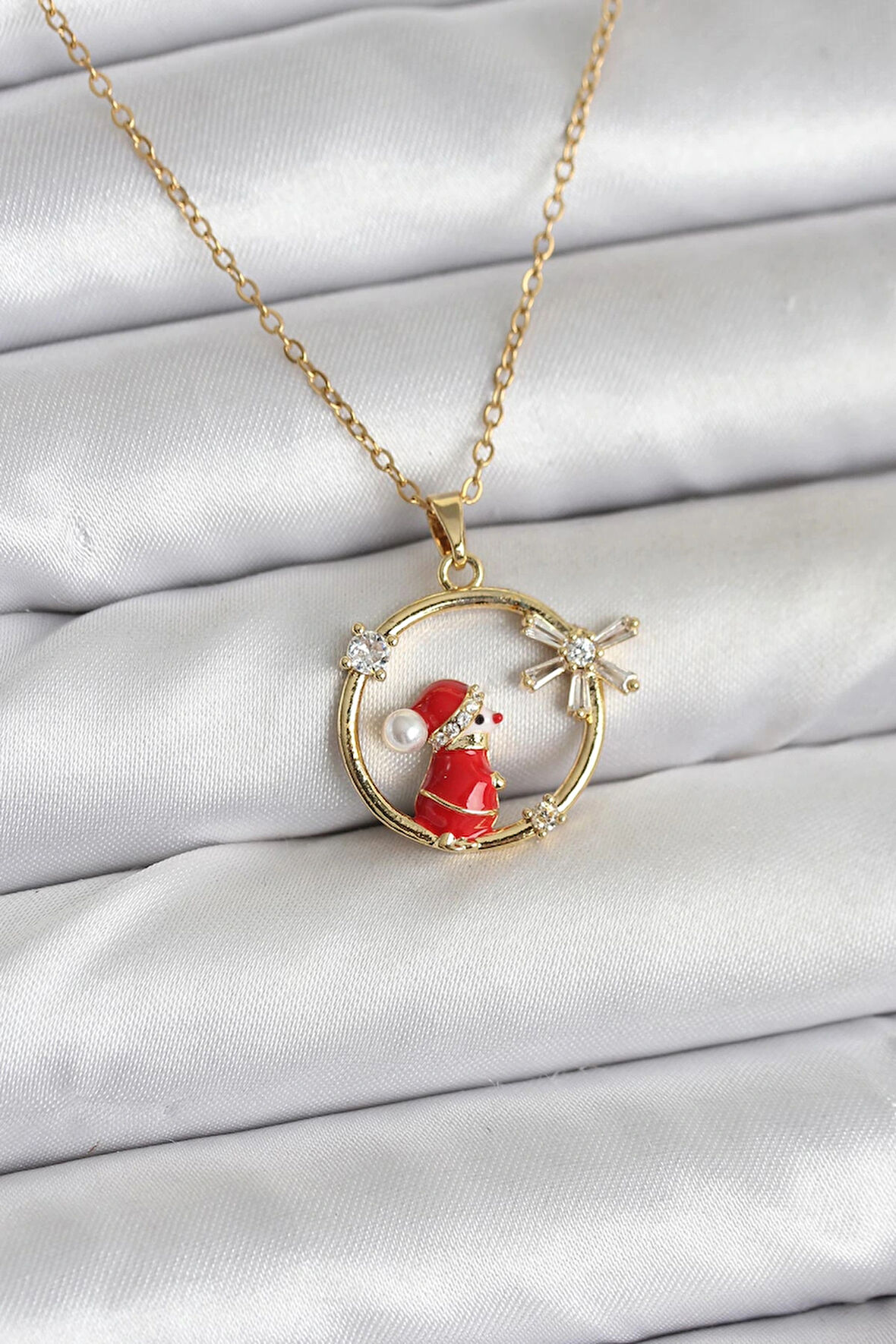 MuI MuI 316L Çelik Zincir Gold Zirkon Taşlı Yılbaşı Tema Kadın Kolye