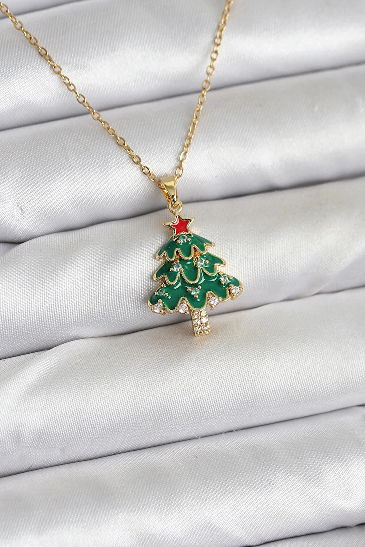 MuI MuI 316L Çelik Zincir Gold Renk Çam Ağacı Model Yılbaşı Temalı Kadın Kolye
