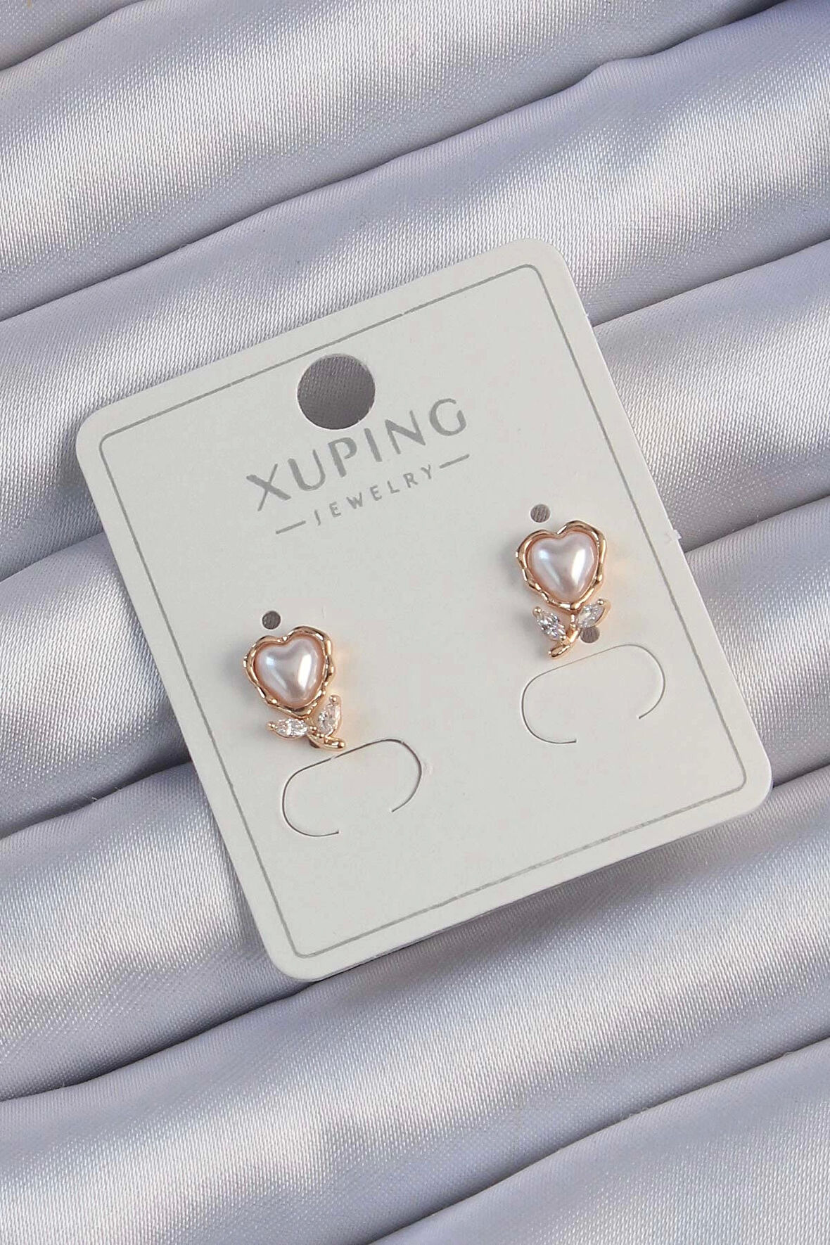 MuI MuI Xuping Rose Renk Zirkon Taşlı İncili Çiçek Görünümlü Kalp Küpe