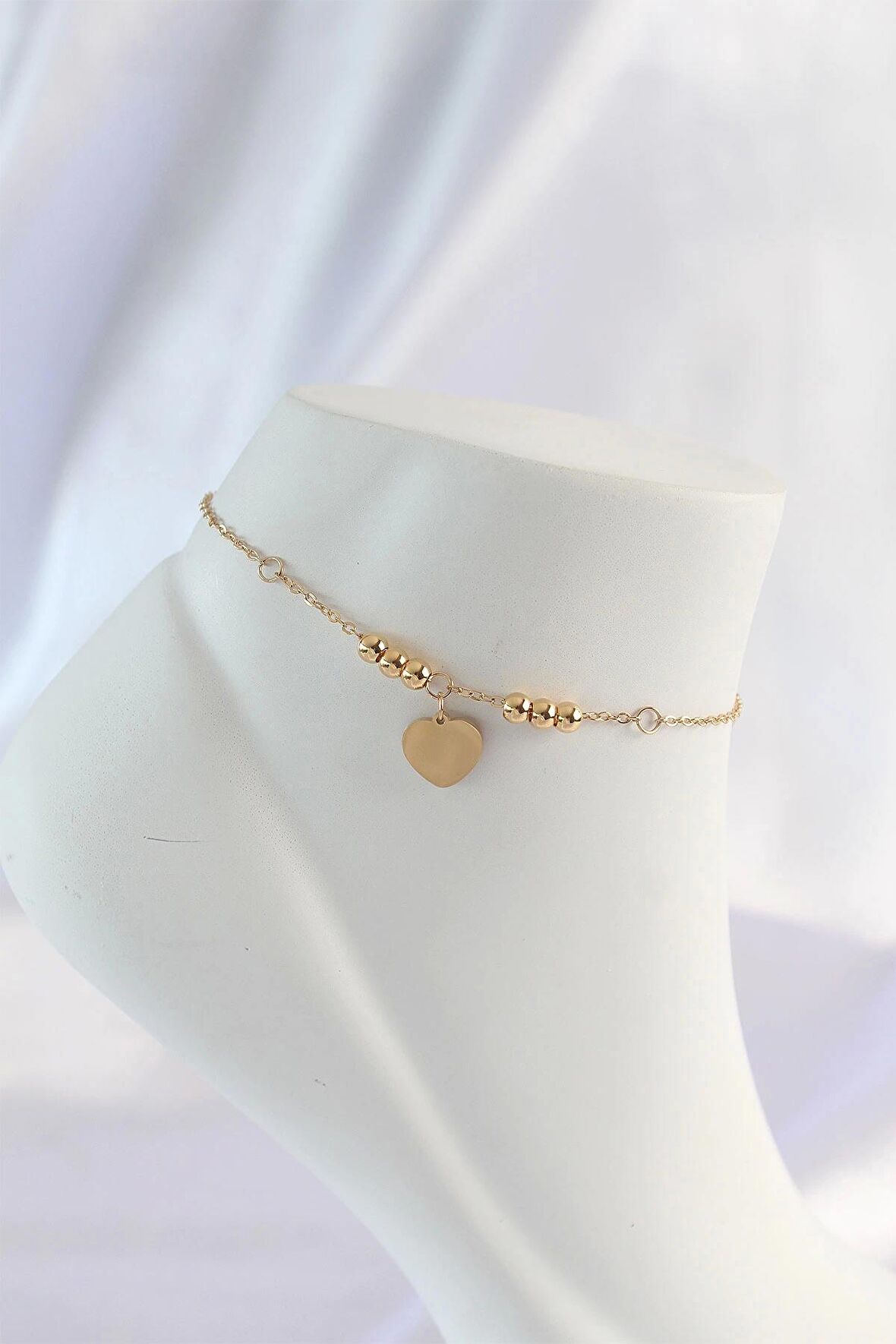 MuI MuI 316L Çelik Gold Renk Zirkon Taş Detay Kalpli Halhal