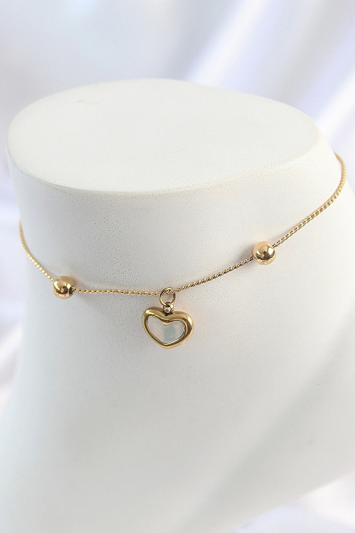 MuI MuI 316L Çelik Gold Renk Sallantı Mineli Kalp Figür Topçuk Detay Kadın Halhal