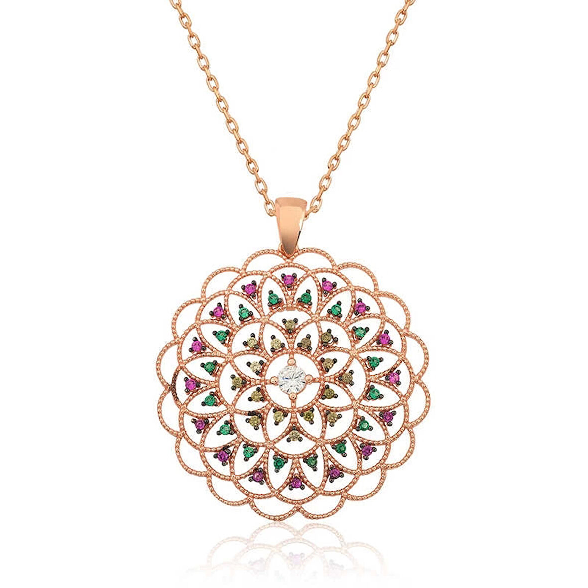 MuI MuI Gümüş Rose Geometrik Desenli Madalyon Kolye