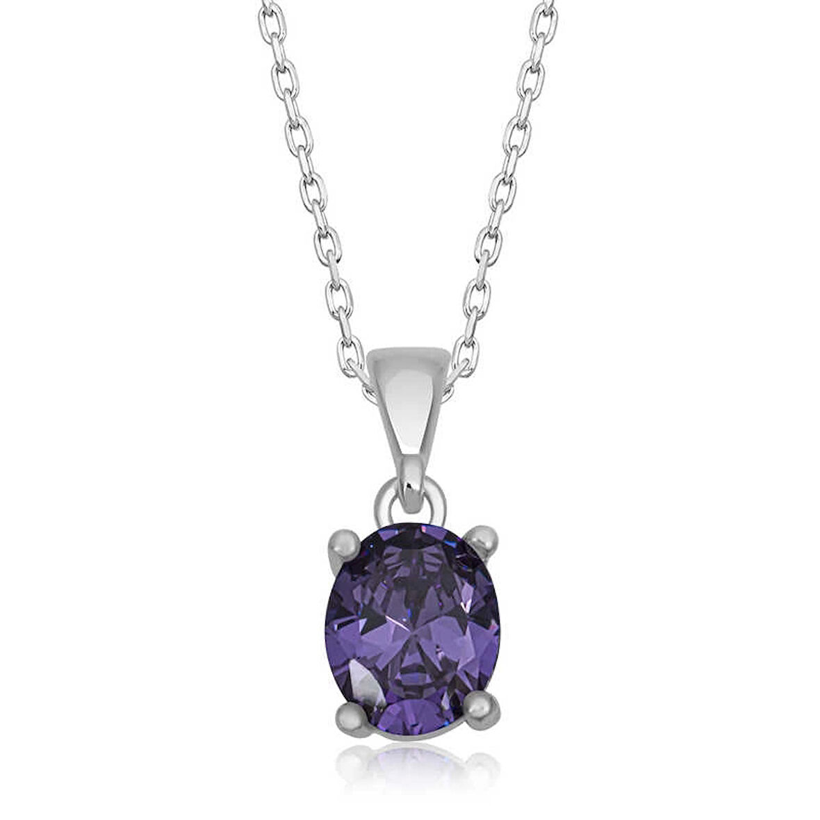 MuI MuI Gümüş Mor Kristal Oval Taşlı Kadın Kolye
