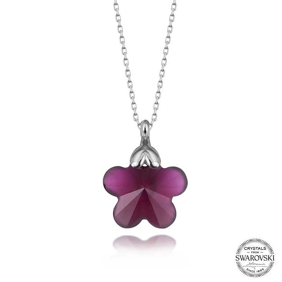 MuI MuI Swarovski Crystal Taşlı Fuşya Papatya Gümüş Kadın Kolye