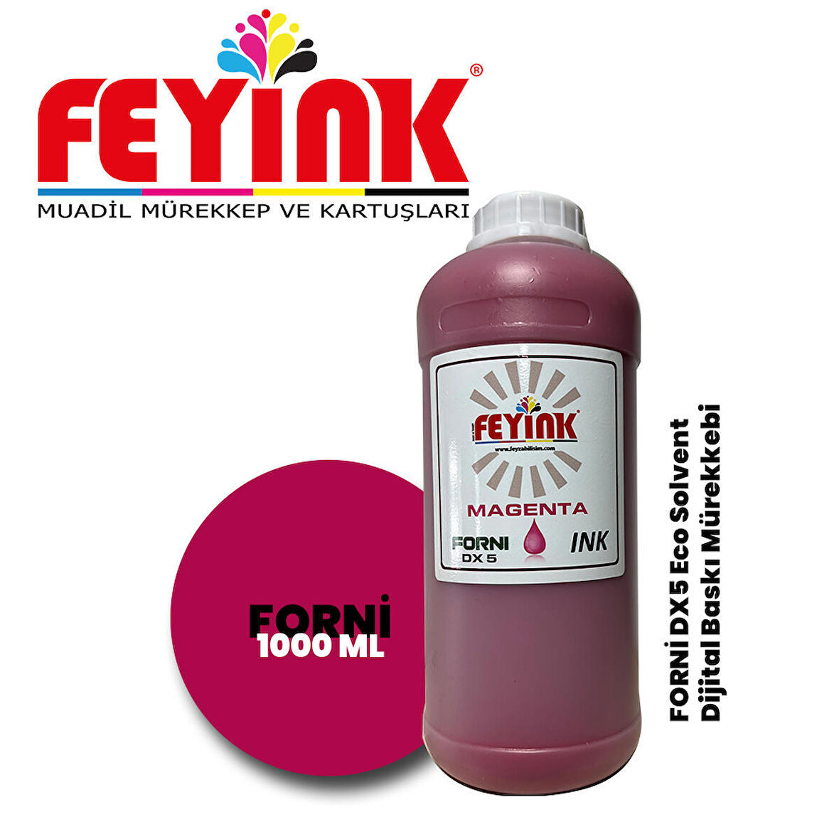 Feyink® Forni Ecosolvent Dijital Baskı Boyası Epson DX5 Kafa Uyumlu Magenta (Kırmızı) -1000ml-