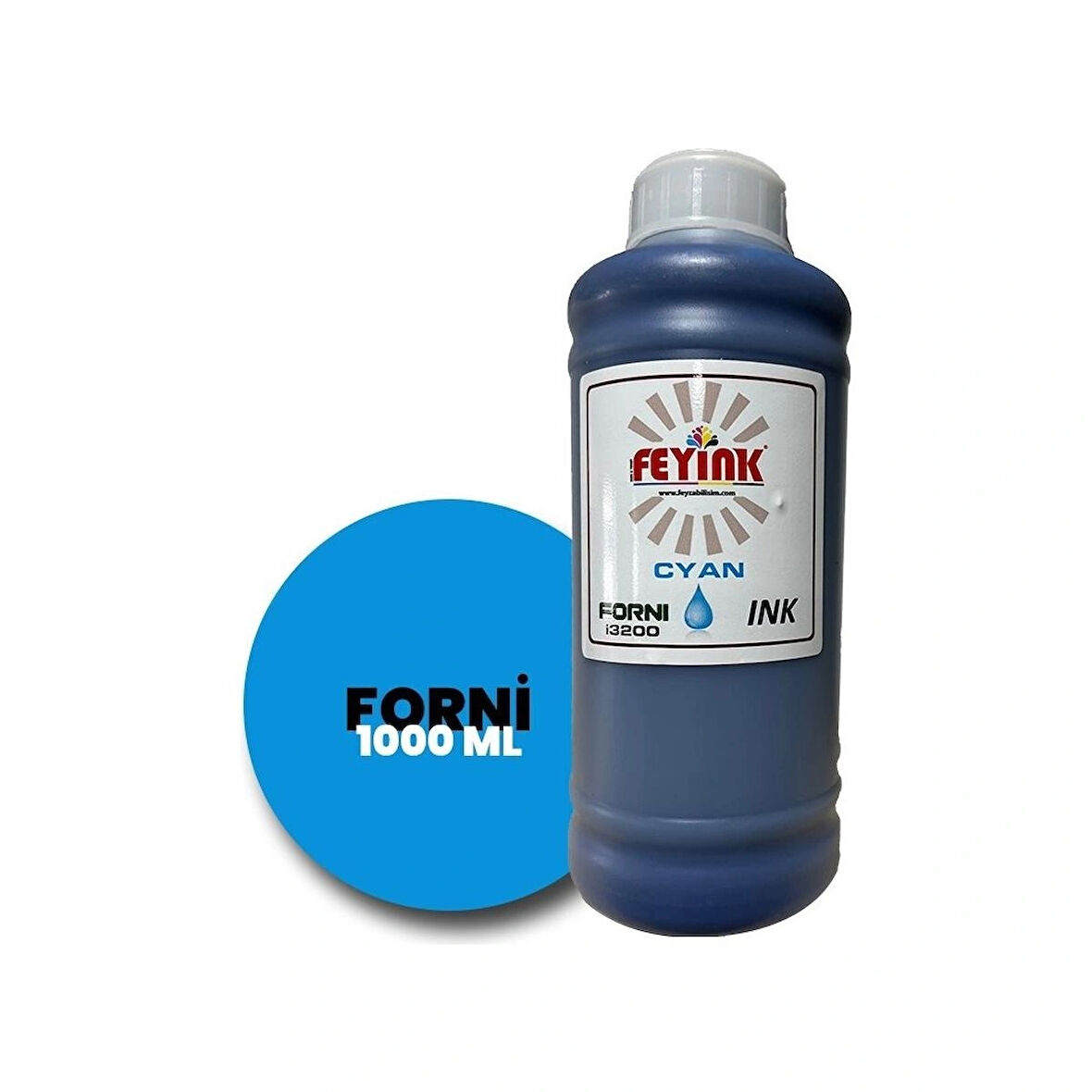 Feyink® Forni Ecosolvent Dijital Baskı Boyası Epson İ3200 Kafa Uyumlu Cyan (Mavi) -1000ml-							